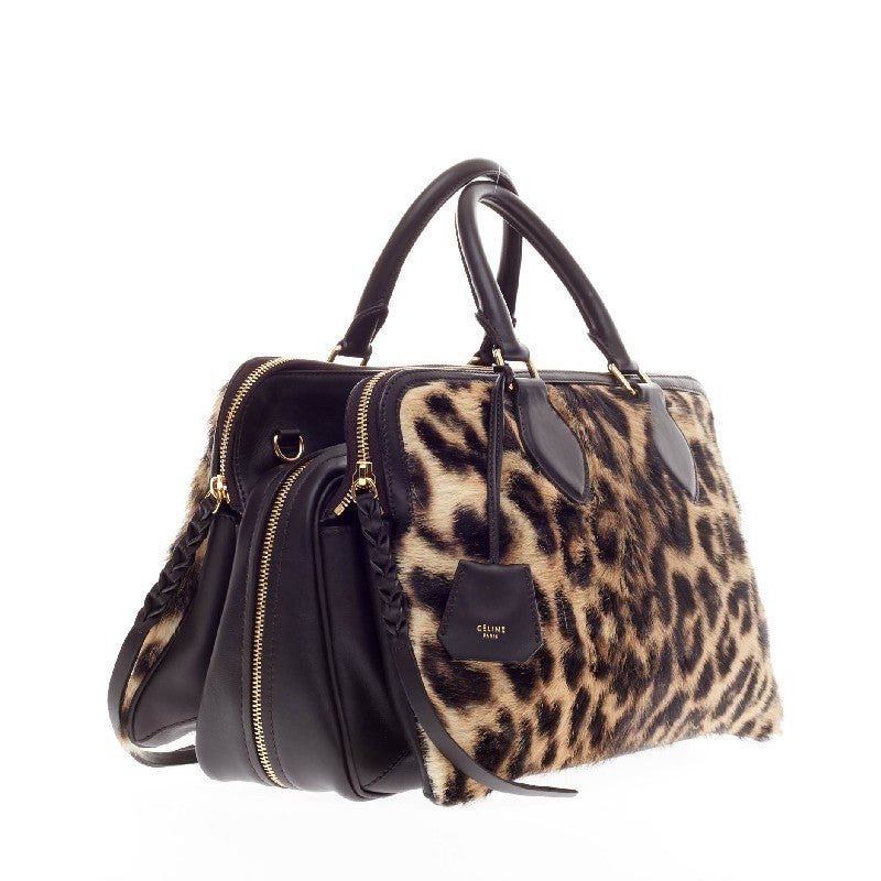 Celine Triptyque Leopard Print Pony Hair Medium In Good Condition In NY, NY
