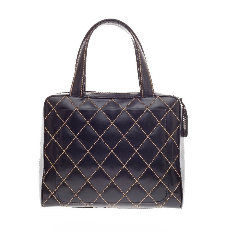 Women's Chanel Surpique Zip Around Satchel Quilted Leather Large