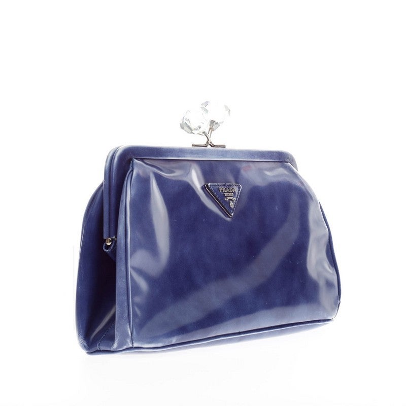 Prada Kisslock Crystal Clutch Leather In Good Condition In NY, NY