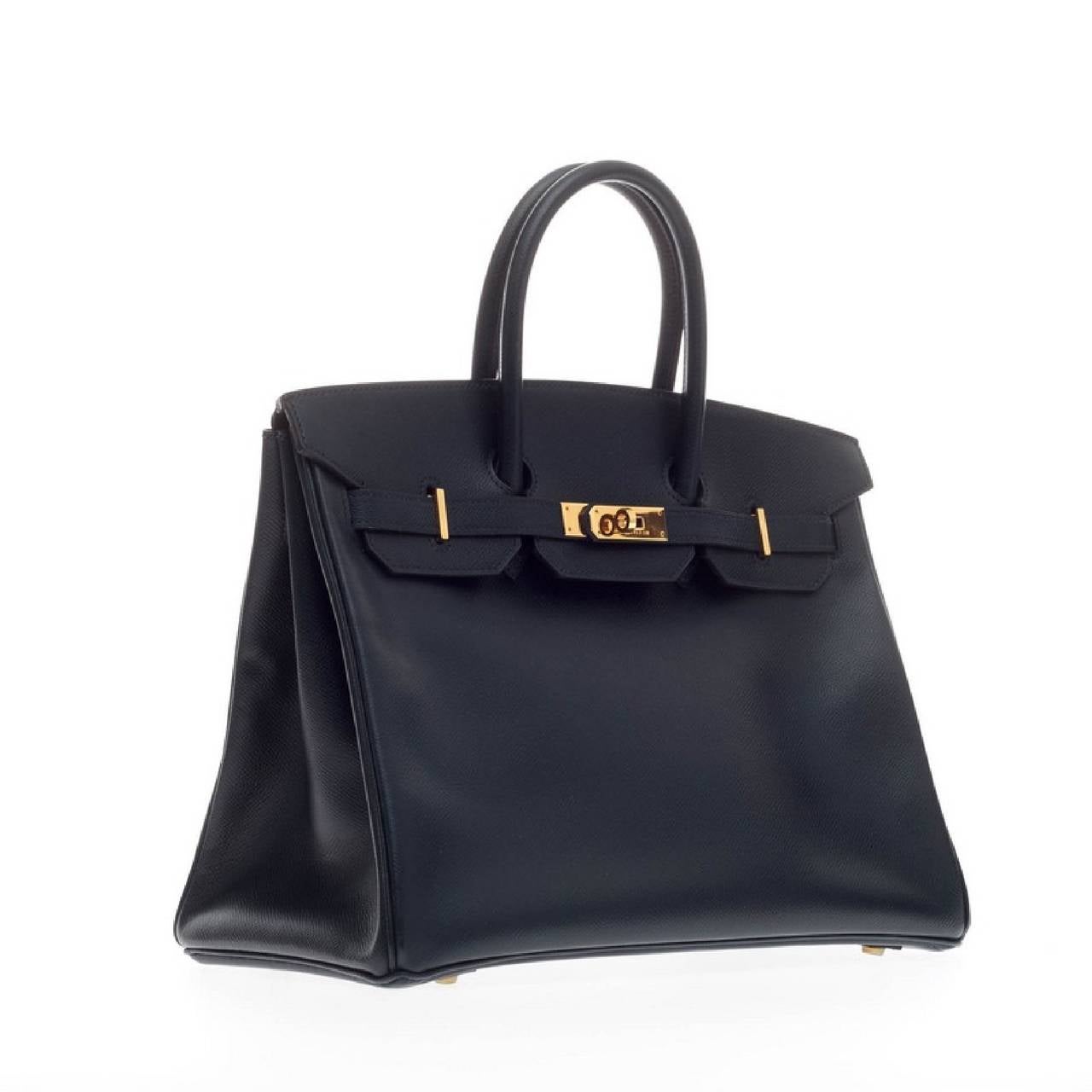 Hermes Birkin Bleu Marine Courchevel with Gold Hardware 35 In Good Condition In NY, NY