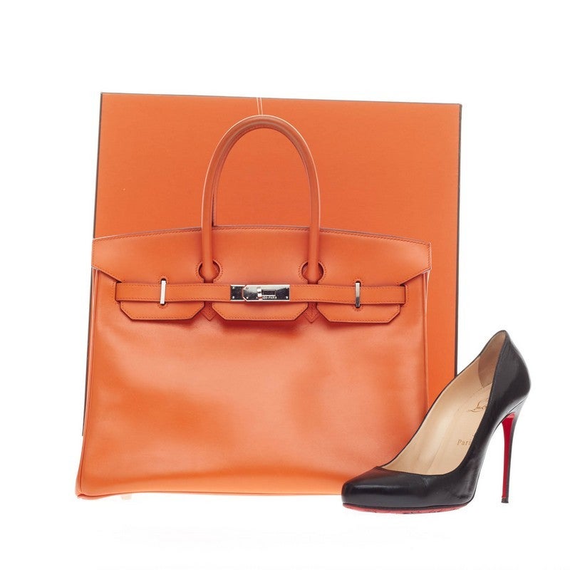 Hermes Birkin Orange Box Calf with Palladium Hardware 35