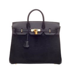 Hermes Birkin Troika HAC Noir Evercalf et Pony Hair avec Gold Hardware 32