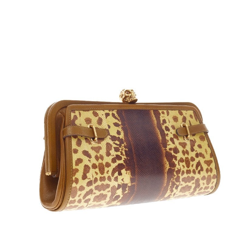 Brown Alexander McQueen Reversible Skull Clutch Leather and Watersnake
