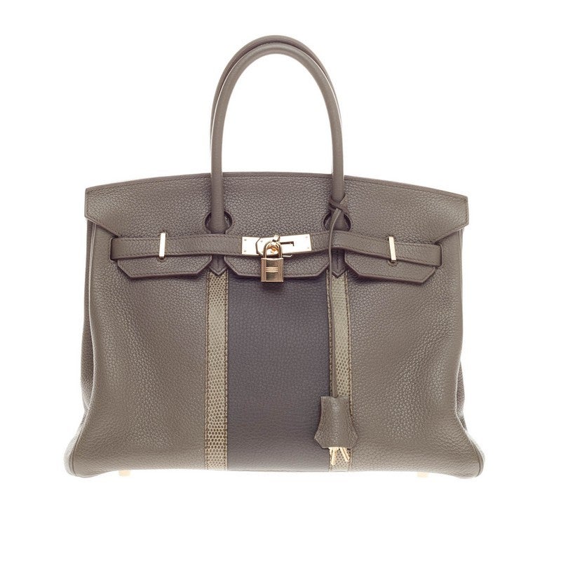 Hermes Club Birkin Etain, Graphite Clemence and Gris Fonce Lizard 35