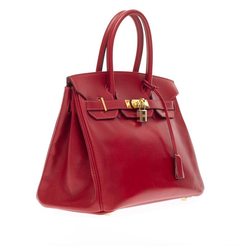 Hermes Birkin Rouge Vif Veau Grain Lisse with Gold Hardware 30 at ...  