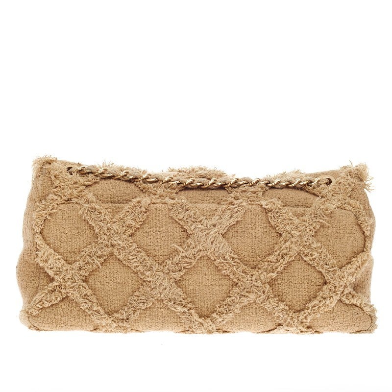 Chanel Fringe Trim Flap Bag Quilted Tweed Jumbo 1