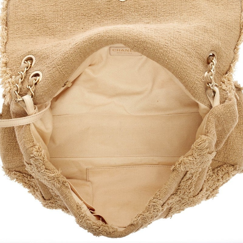 Chanel Fringe Trim Flap Bag Quilted Tweed Jumbo 3