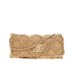 Chanel Fringe Trim Flap Bag Quilted Tweed Jumbo