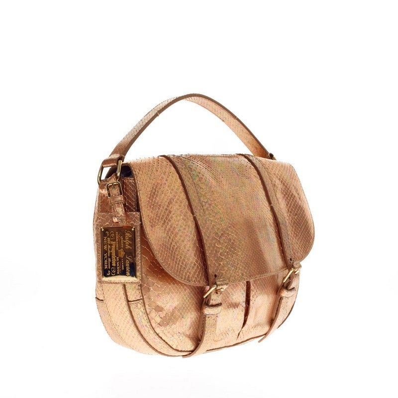 Ralph Lauren Double Belted Messenger Metallic Python In Good Condition In NY, NY
