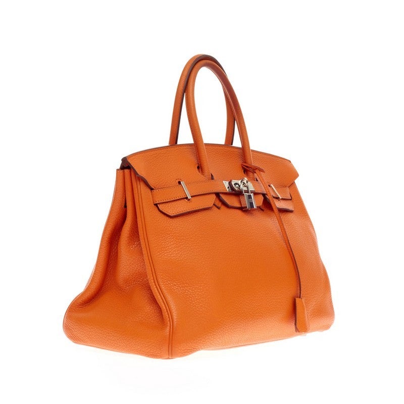 Hermes Birkin Orange Clemence with Palladium Hardware 35 In Good Condition In NY, NY