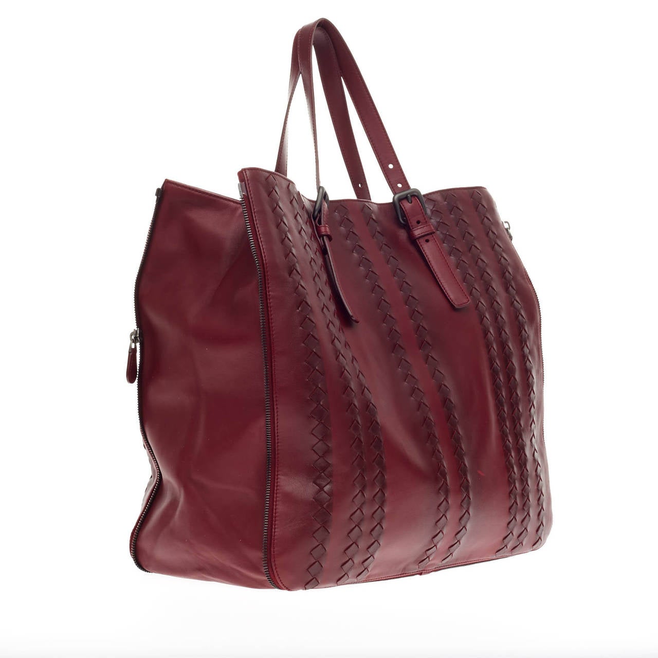 Bottega Veneta Expandable Zip Around Tote Leather with Intrecciato Detail In Good Condition In NY, NY