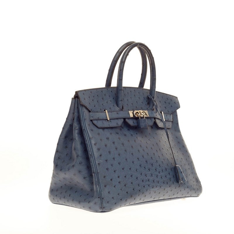 Hermes Birkin Bleu Roi Ostrich with Palladium Hardware 35 In Good Condition For Sale In NY, NY