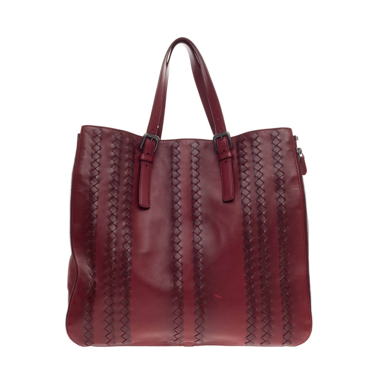 Bottega Veneta Expandable Zip Around Tote Leather with Intrecciato Detail
