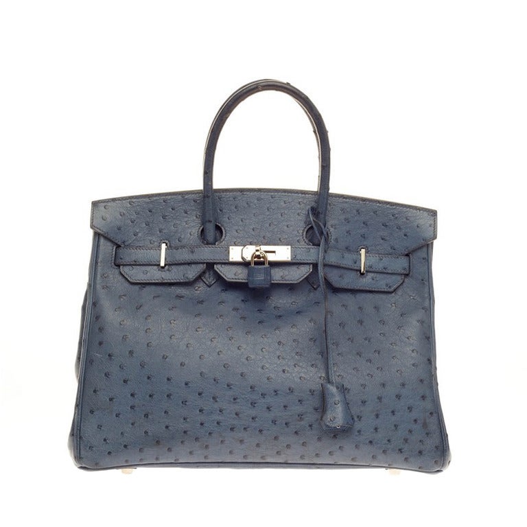 Hermes Birkin Bleu Roi Ostrich with Palladium Hardware 35 For Sale