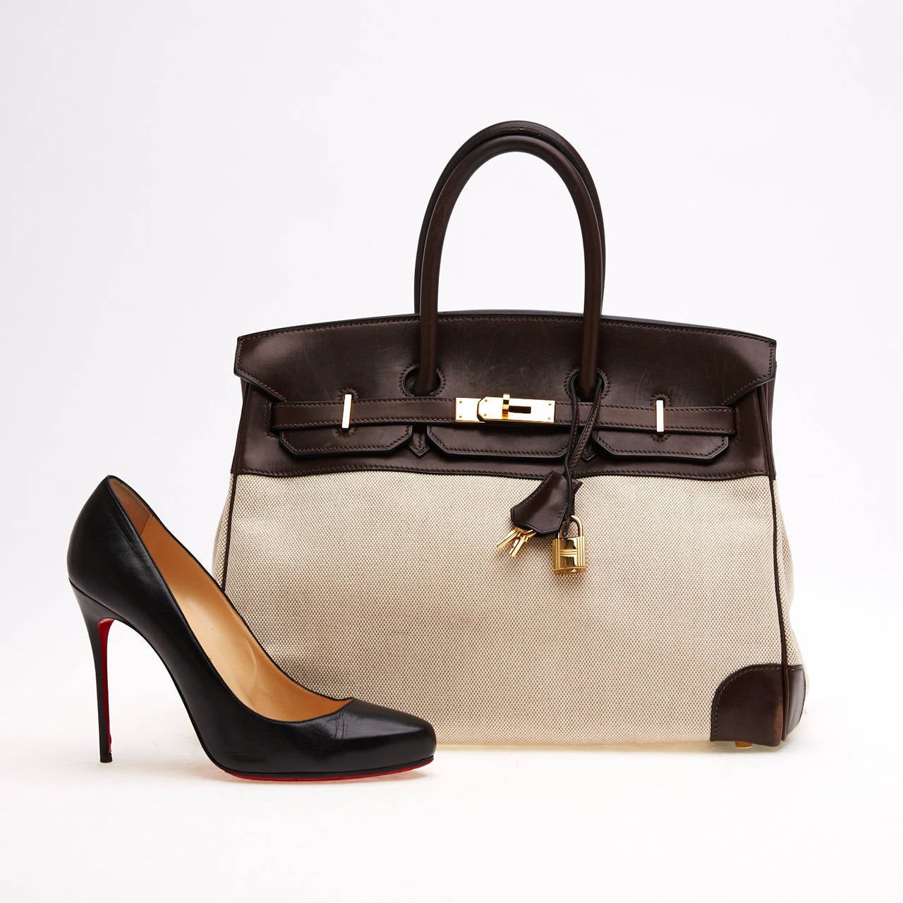 Hermes Birkin toile et cuir 35 Bon état à NY, NY