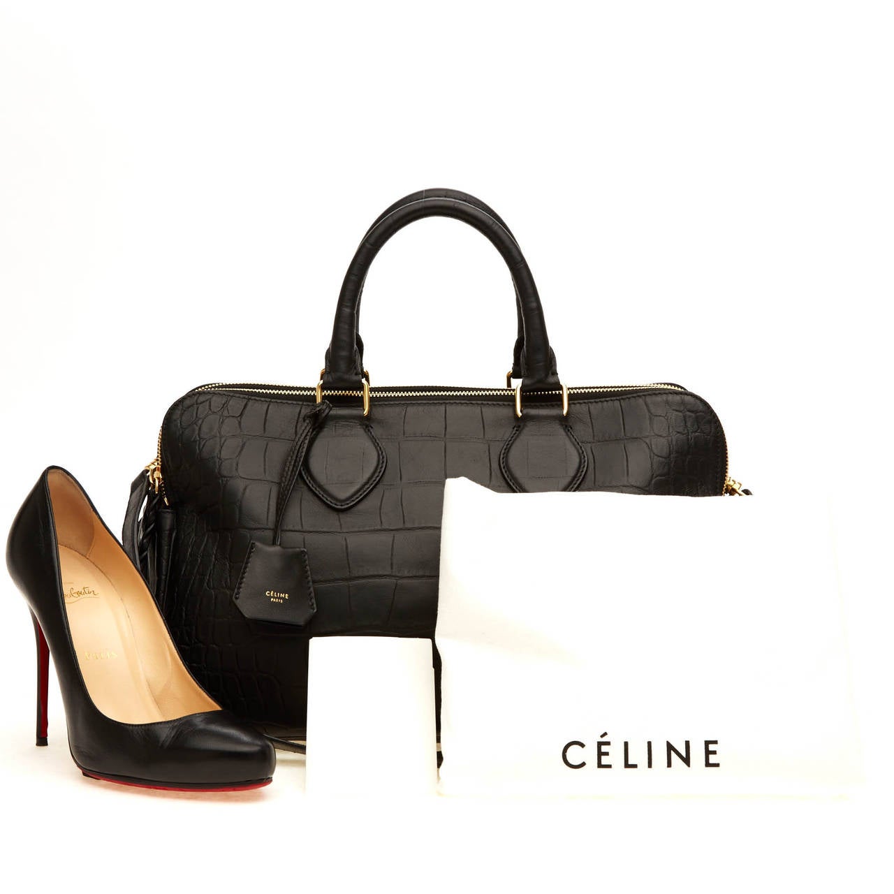 Celine Triptyque Embossed Crocodile Vertical In Good Condition In NY, NY