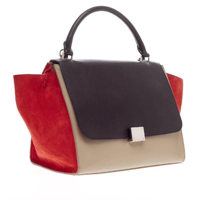 Celine Trapeze Tricolor Leather and Suede Medium In Good Condition In NY, NY