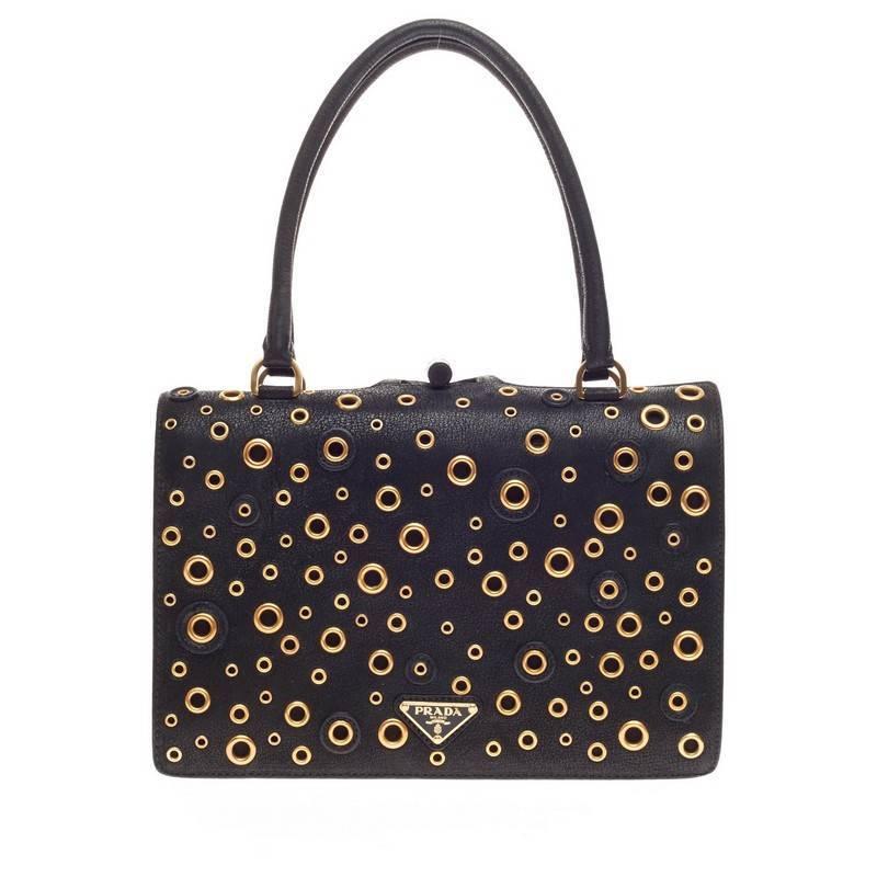 Prada Grommet Top Handle Frame Bag Leather