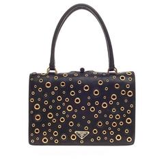 Prada Grommet Top Handle Frame Bag Leather 