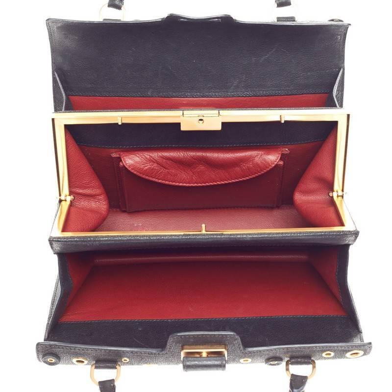 Prada Grommet Top Handle Frame Bag Leather In Good Condition In NY, NY