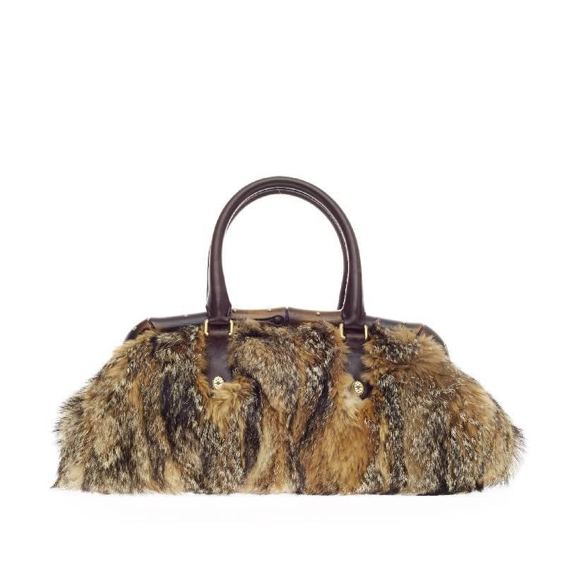 Gucci Bamboo Frame Satchel Fur  In Good Condition In NY, NY