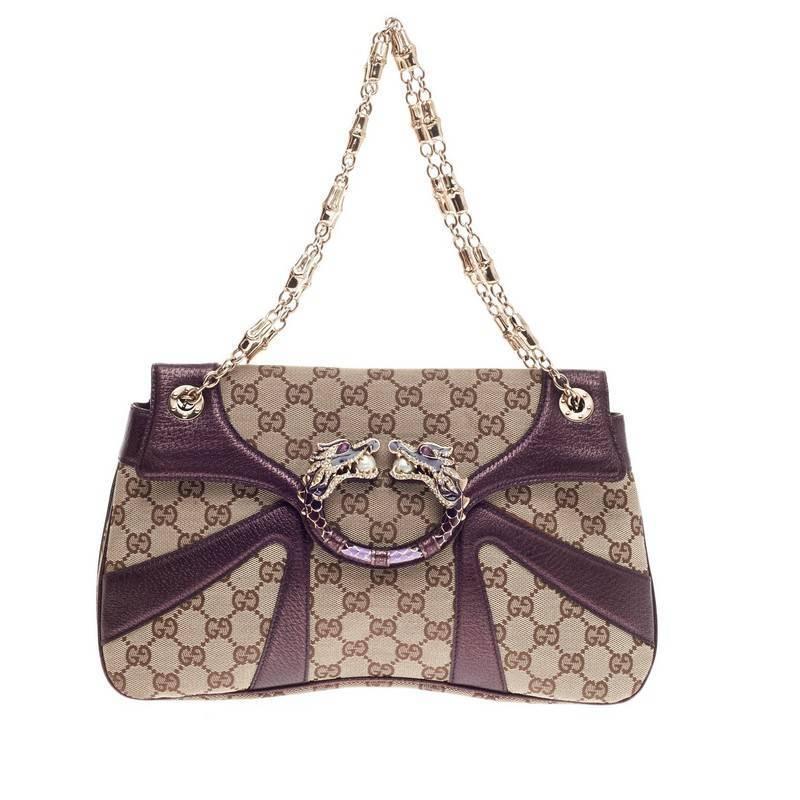Gucci Jeweled Dragon Bag GG Canvas with Leather Trim at 1stdibs