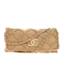 Chanel Fringe Trim Flap Bag Quilted Tweed Jumbo