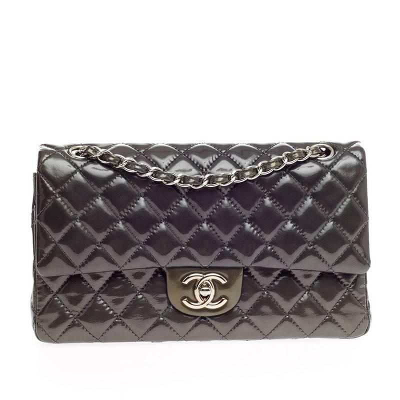 Chanel Classic Double Flap Quilted Patent Medium In Good Condition In NY, NY