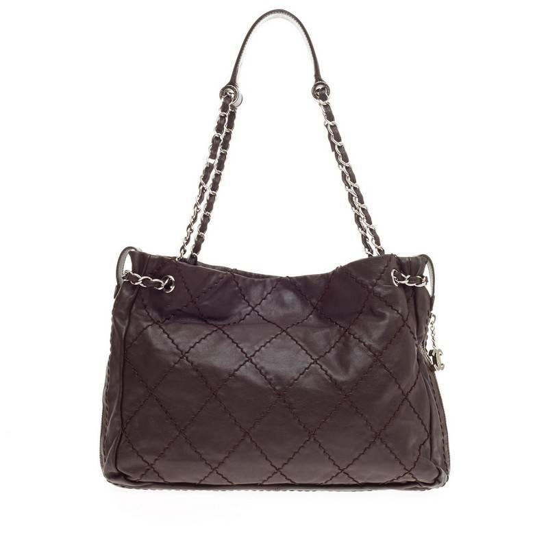 Women's Chanel Expandable Zip Around Tote Stitched Leather