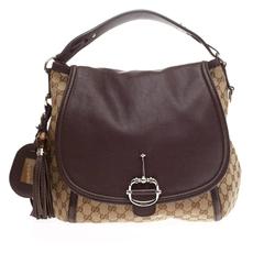 Gucci Techno Horsebit Flap Hobo Leather and GG Canvas Large