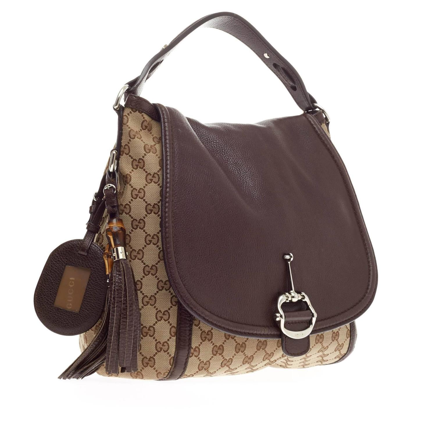 Gucci Techno Horsebit Flap Hobo Leather and GG Canvas Large at 1stdibs