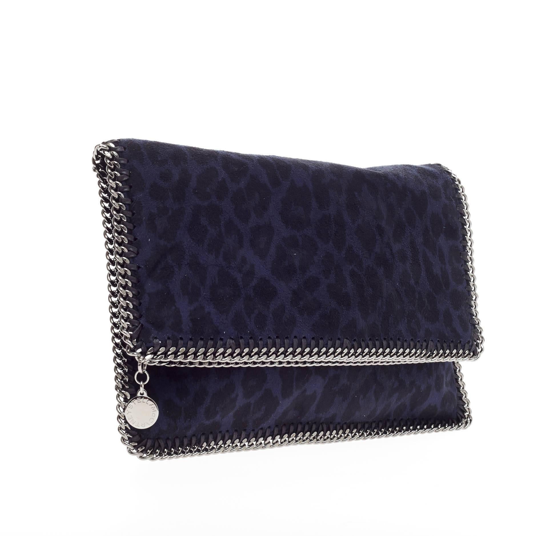 Stella McCartney Falabella Fold Over Clutch Leopard Print Faux Suede In Good Condition In NY, NY
