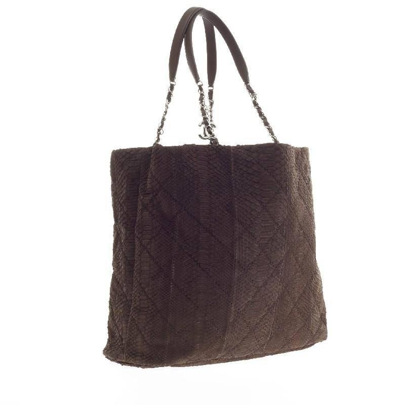 Black Chanel CC Charm Tote Quilted Matte Python Large