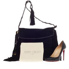 Jimmy Choo Fringe Flap Messenger Bag Suede and Snakeskin