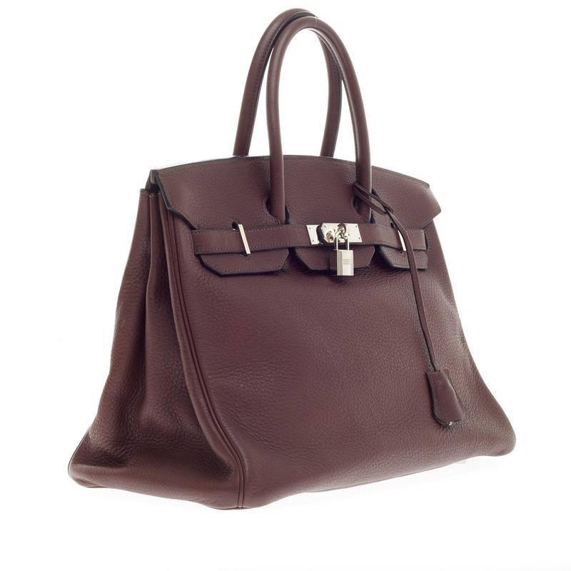 Hermes Birkin Chocolate and Noisette Clemence with Palladium Hardware 35 In Good Condition In NY, NY