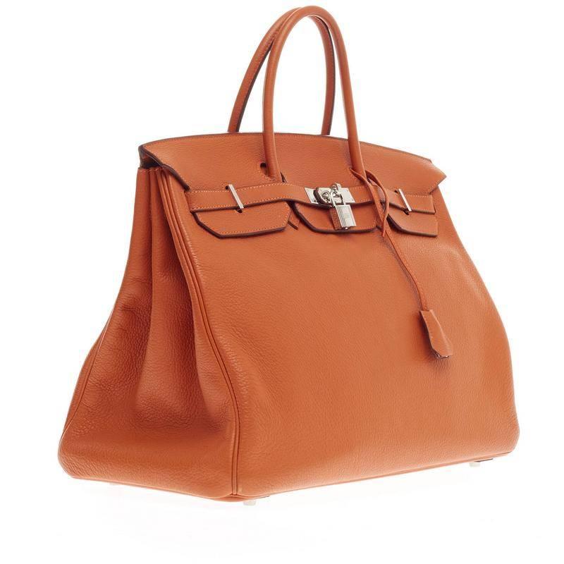 Hermes Birkin Orange Clemence with Palladium Hardware 40 In Good Condition In NY, NY
