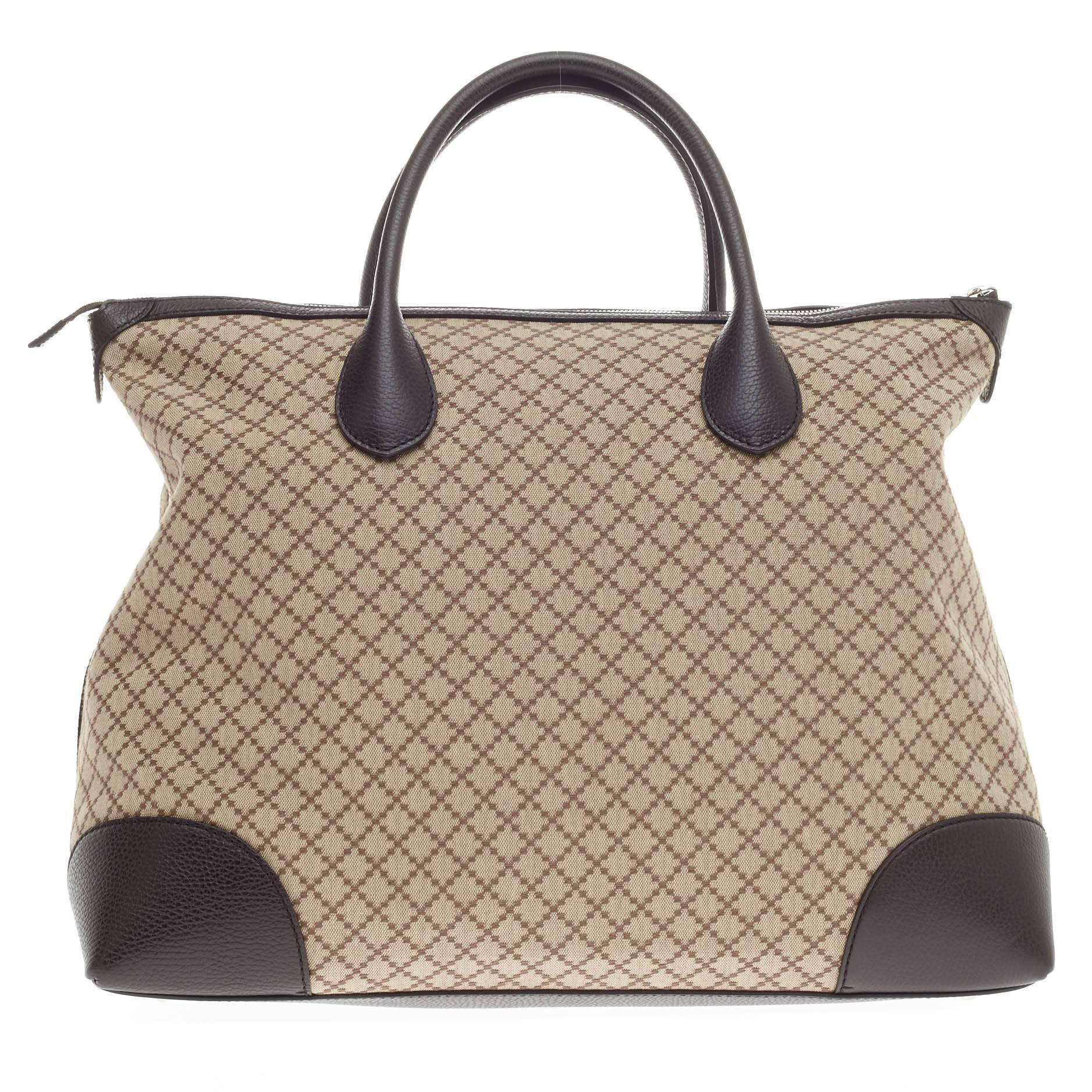 Gucci Weekender Zip Tote Diamante Canvas Large In Good Condition In NY, NY