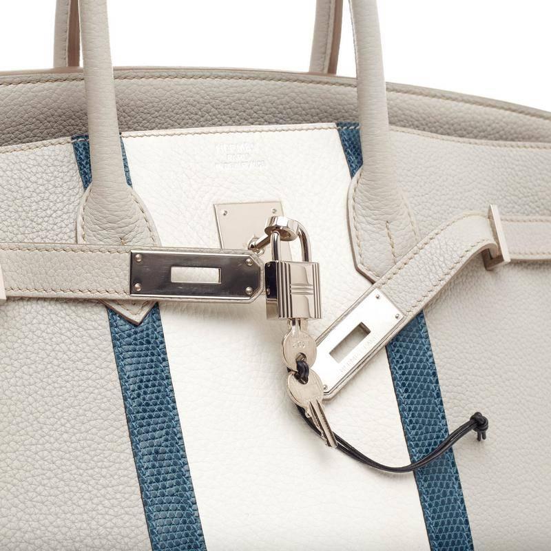 Hermes Club Birkin Gris Perle, Mykonos, and White Clemence and Lizard 35 In Good Condition In NY, NY