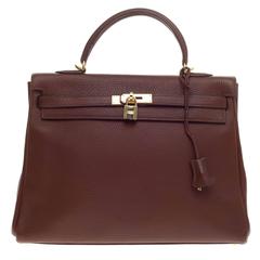 Hermes Kelly Chocolate Clemence with Gold Hardware 35