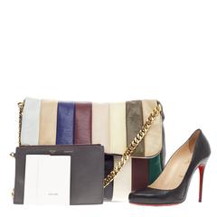 Celine Multi Gourmette Flap Shoulder Bag Patchwork Leather Large