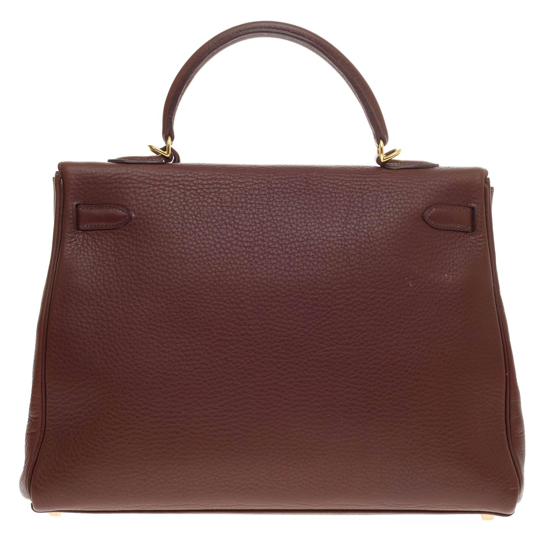 Women's Hermes Kelly Chocolate Clemence with Gold Hardware 35