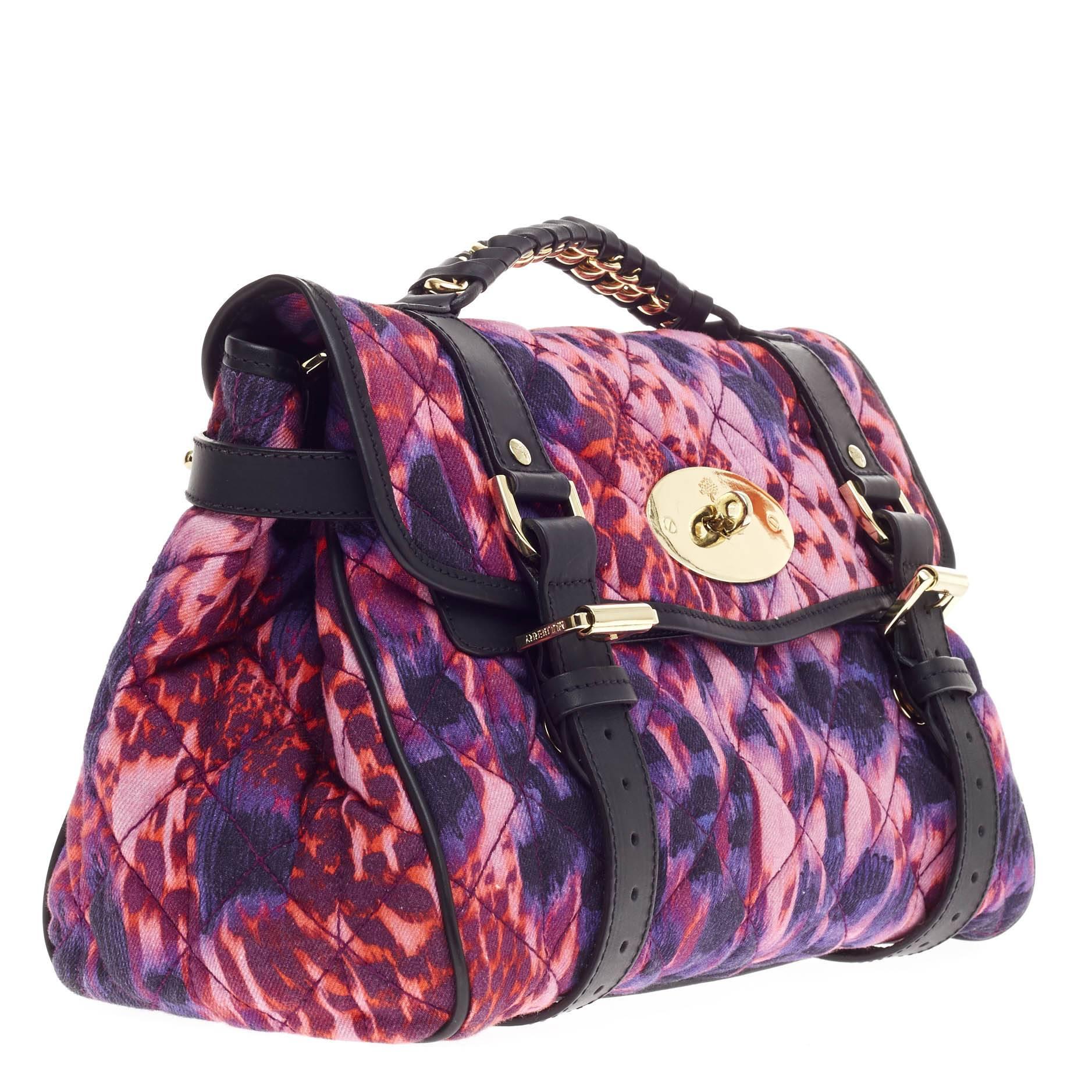 Gray Mulberry Alexa Satchel Quilted Printed Denim