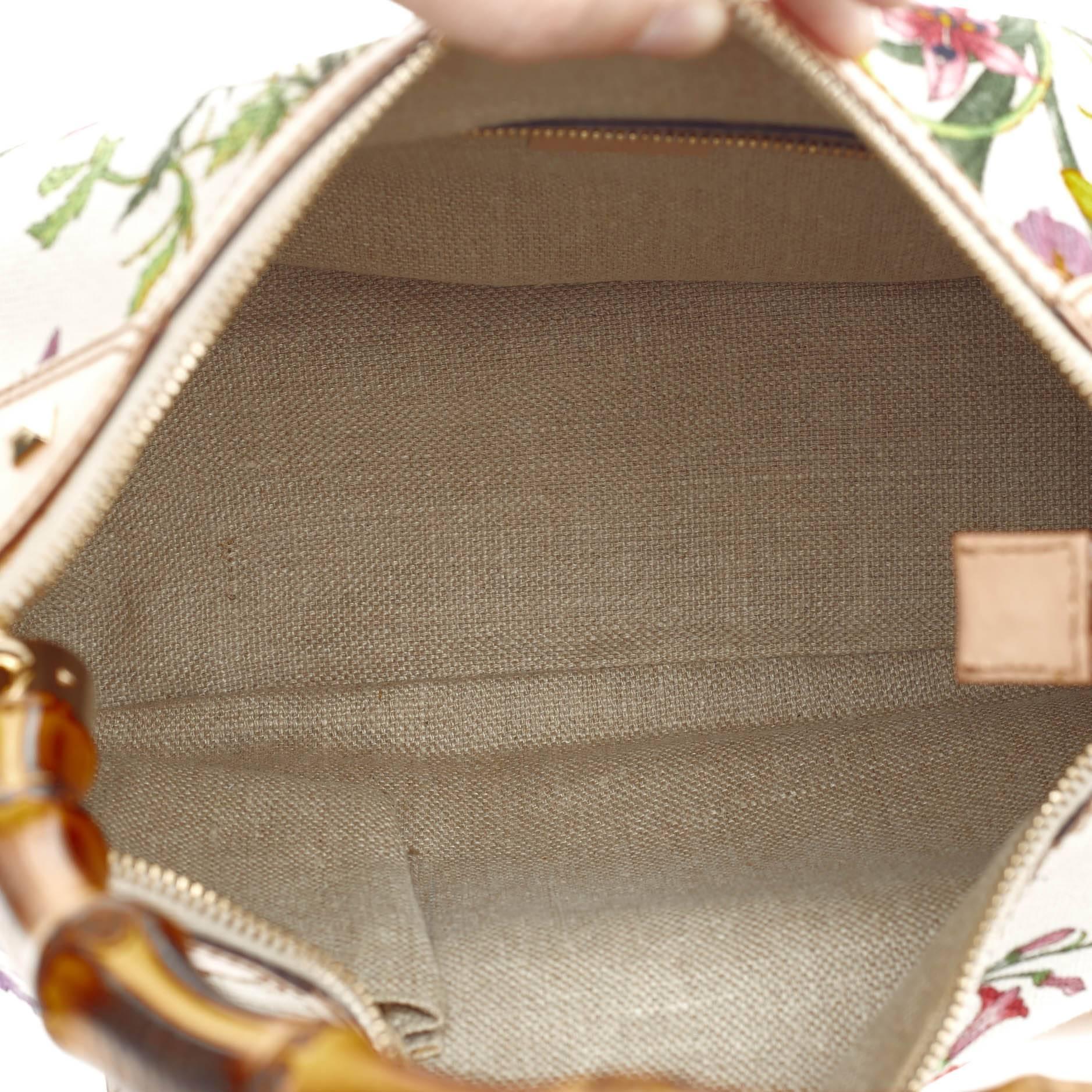 Gucci Bamboo Front Pocket Shoulder Bag Flora Canvas 2