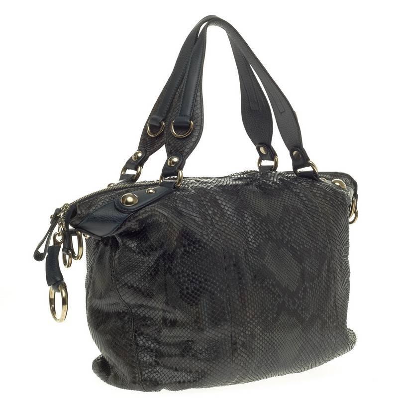 Black Gucci Icon Bit Top Handle Bag Python Medium