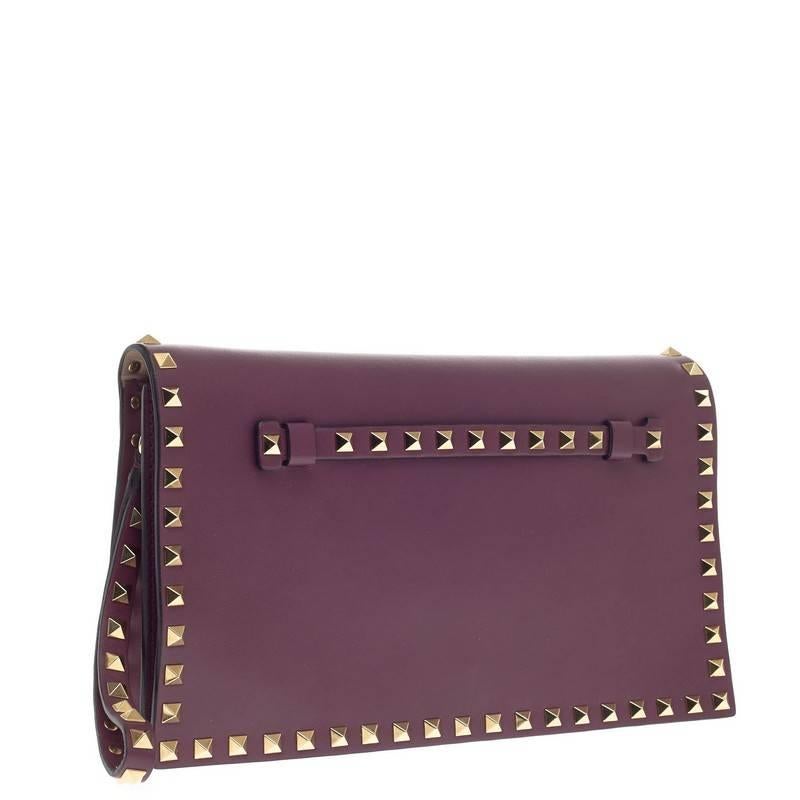 Valentino Rockstud Flap Clutch Leather In Good Condition In NY, NY