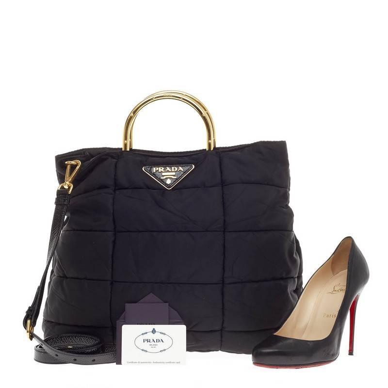 Prada Convertible Metal Handle Satchel Quilted Tessuto at 1stdibs
