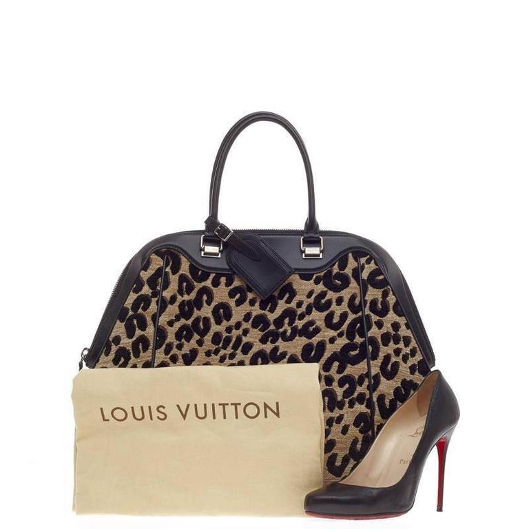 Louis Vuitton Beige/Black Leopard Chenille Fabric and Leather Limited  Edition Stephen Sprouse North South Satchel Louis Vuitton