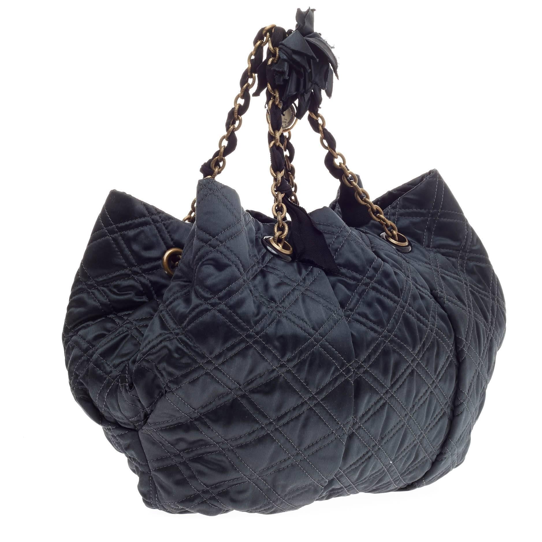 Lanvin Pleated Tote Quilted Satin Large In Good Condition In NY, NY