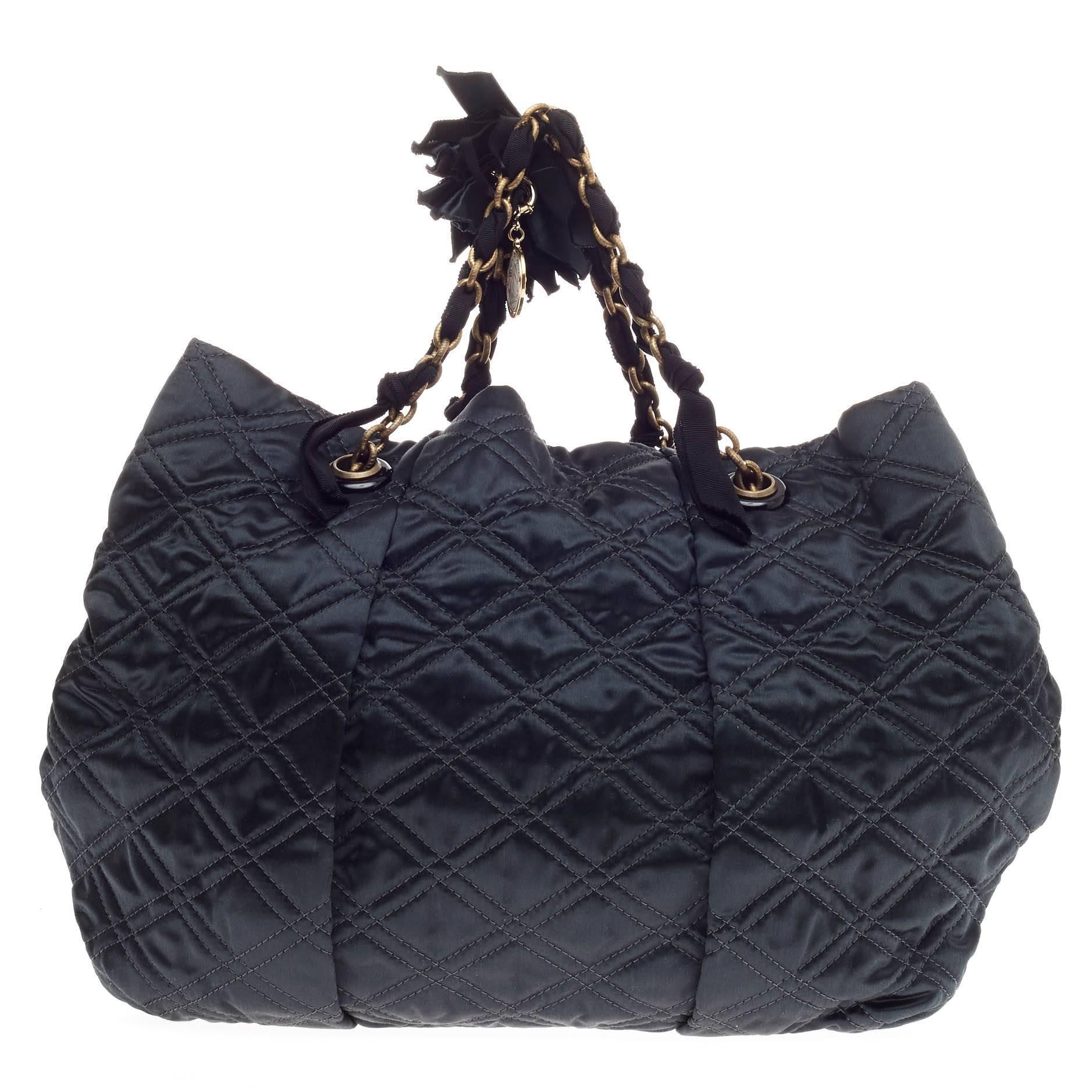 Women's Lanvin Pleated Tote Quilted Satin Large