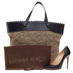 Bottega Veneta Intrecciato Trim Tote Patterned Canvas Large